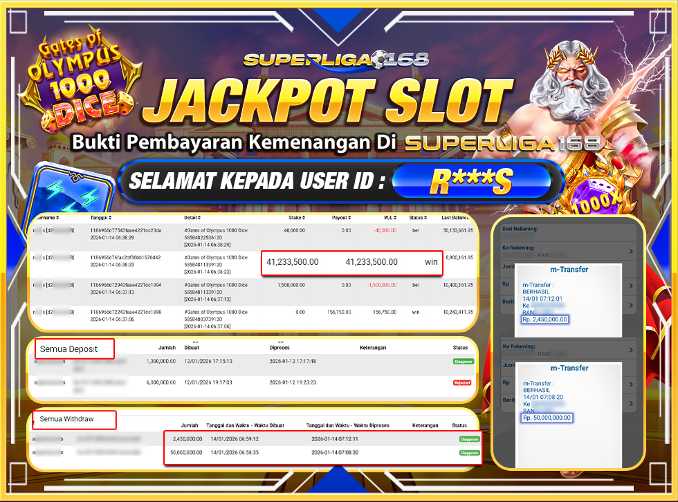 SUPERLIGA168 JACKPOT GATES OF OLYMPUS 1000 DICE Rp.52,450,000-LUNAS